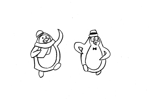 Halusin tehdä toisen version, jossa toinen hip-pingviini tekee kehräysliikettä pidempään (alempi animaatio)